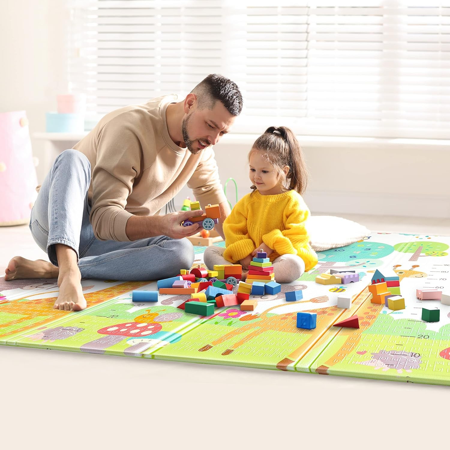 X-Large Waterproof Foam Padded Baby Play Mat | Reversible & Foldable | Safe & Thick Baby Foam Play Mat | 70" X 78" | Use as Baby Crawling Mat or Kids Play Mat for Floor