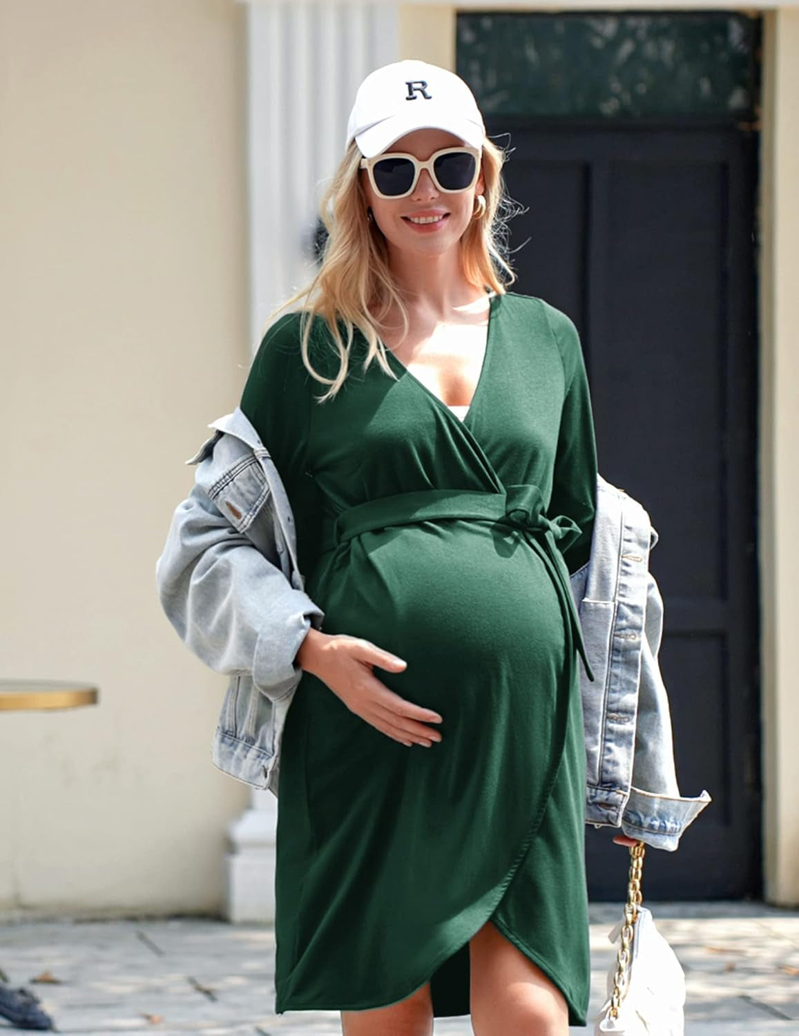 Womens Maternity Pregnancy Labor Robe Hospital Breastfeeding Gown (Dark Green, X-Large)